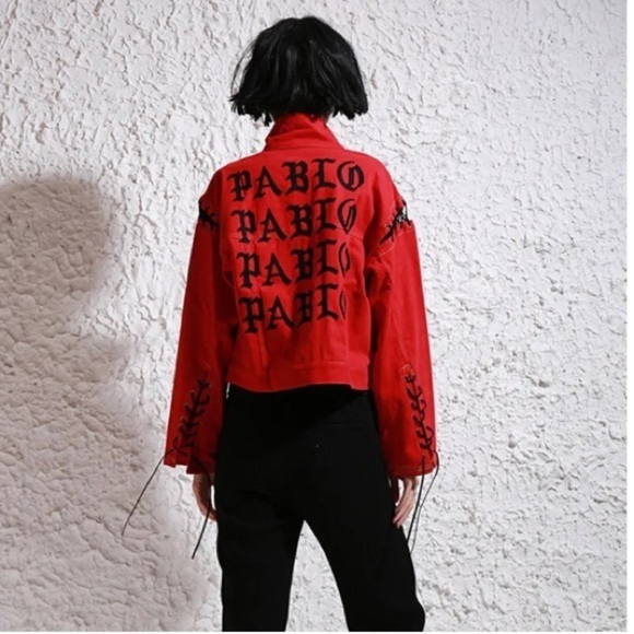 lingyifang Jackets & Blazers - Letter Printed Back Lace Up Detail Button Down Lapel Collar Denim Jacket